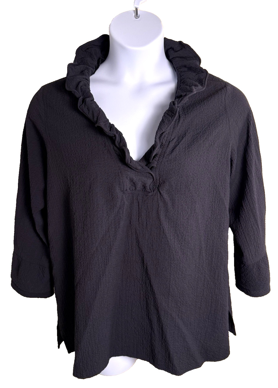 Soft Surroundings Wired Collar Ruffled Pullover XL black Whimsigoth Boho Cottage